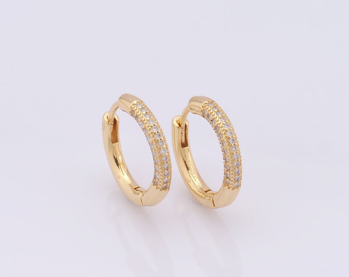 1 pair Gold Hoop Earrings,18K Gold Filled CZ Huggie Hoop Earrings,Hoop Earrings,Hypoallergenic Huggie Hoop,Gift for Her