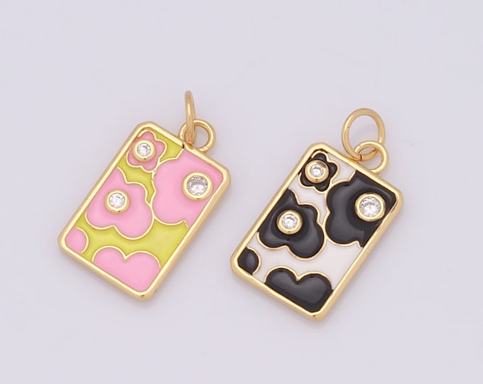 1 pcs Gold Square Pendant,18K Gold Filled Enamel Cow Charm,Square Charm DIY Bracelet Necklace Jewelry Making Findings Supply