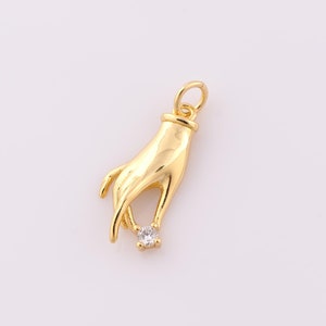 1 pcs Gold CZ Hand Pendant,18K Gold Filled Hand Charm,Hand Charm DIY Bracelet Necklace Jewelry Making Findings Supply