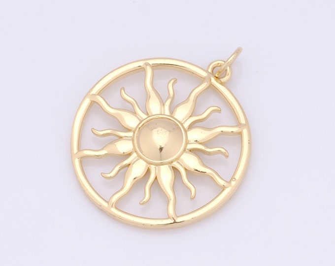 1 pcs Gold Round Pendant,18K Gold Filled CZ Round Charm,Sun Charms DIY Bracelet Necklace Jewelry Making Findings Supply