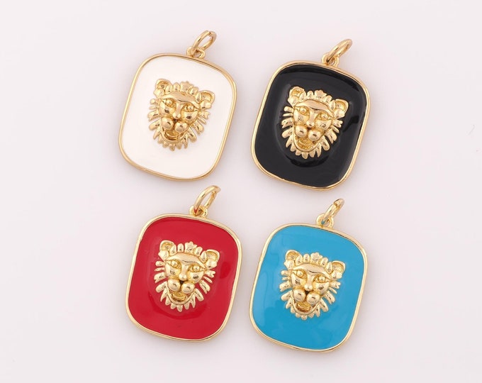 1 pcs Gold Enamel Lion Pendant,18K Gold Filled Lion Charm,Lion Charm DIY Bracelet Necklace Jewelry Making Findings Supply