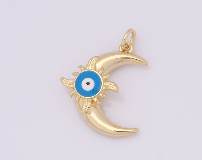 1 pcs Gold Moon Pendant,18K Gold Filled Evil Eye Charm,Crescent Moon Charm DIY Bracelet Necklace Jewelry Making Findings Supply
