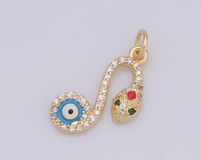 1 pcs Gold Evil Eye Pendant,18K Gold Filled Snake Charm,Animal Charms DIY Bracelet Necklace Jewelry Making Findings Supply