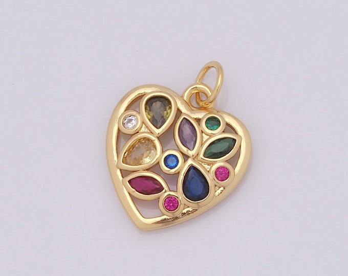 1 pcs Gold Heart Pendant,18K Gold Filled CZ Heart Charm,Heart Charm DIY Bracelet Necklace Jewelry Making Findings Supply