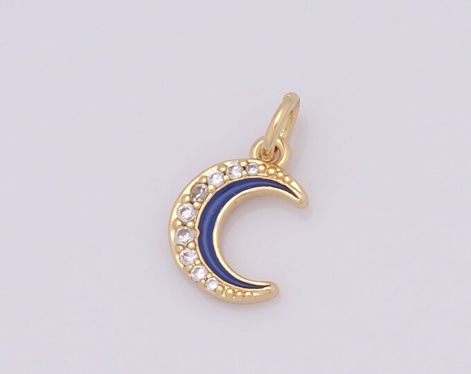 1 pcs Gold Enamel Moon Pendant,18K Gold Filled CZ Crescent Moon Charm,Moon Charm DIY Bracelet Necklace Jewelry Making Findings Supply