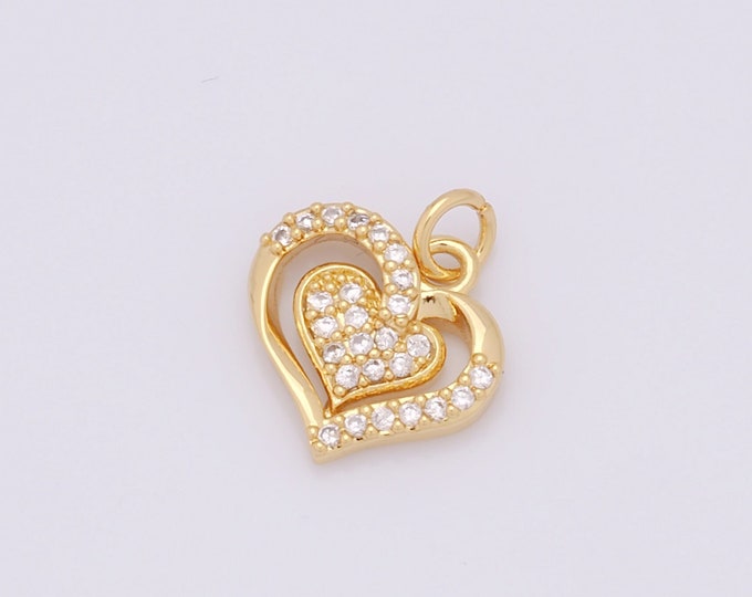 1 pcs Gold Heart Pendant,18K Gold Filled Heart Charm,Heart Charm DIY Bracelet Necklace Jewelry Making Findings Supply
