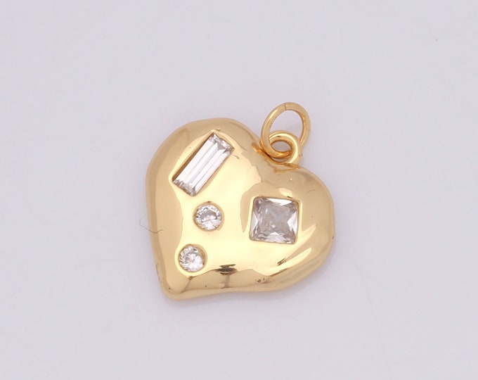 1 pcs Gold Heart Pendant,18K Gold Filled CZ Heart Charm,Heart Charm DIY Bracelet Necklace Jewelry Making Findings Supply