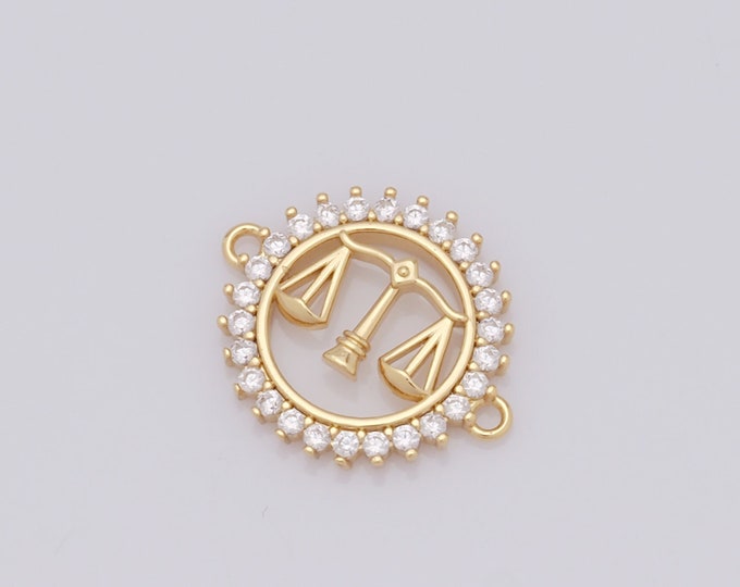 1 pcs Gold CZ Justice Connector,18K Gold Filled Weighing Connector,Weighing  Connector DIY Bracelet Necklace Jewelry Making Findings Supply