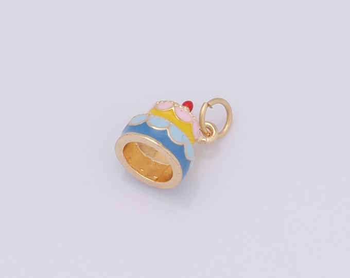 1 pcs Gold Cake Pendant,18K Gold Filled Enamel Cake Charm,Cake  Charm DIY Bracelet Necklace Jewelry Making Findings Supply