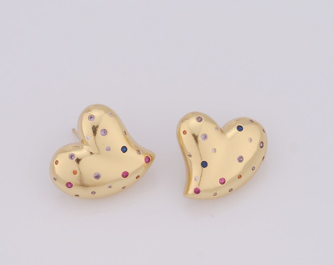1 pair Gold Heart Stud Earrings,18K Gold Filled Heart Stud Earrings,Heart Stud Earrings,Hypoallergenic Stud Earrings,Gift for Her