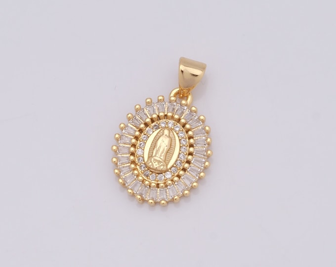 1 pcs Gold Virgin Mary Pendant,18K Gold Filled CZ Catholic Charm,Religion Charm DIY Bracelet Necklace Jewelry Making Findings Supply