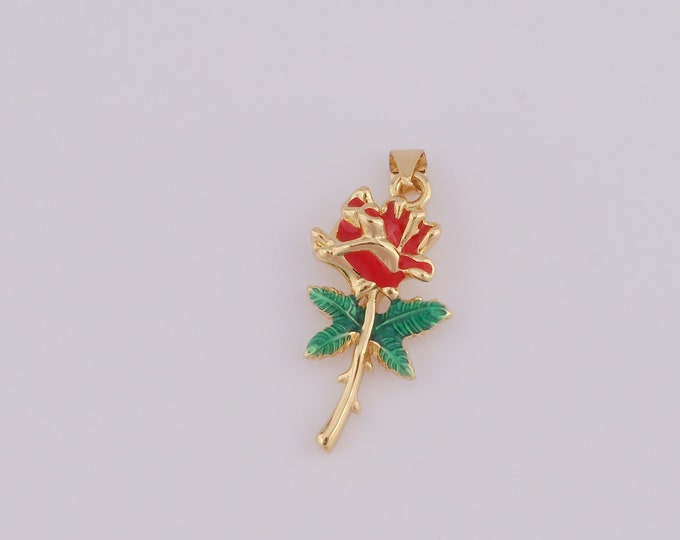 1 pcs Gold Enamel Flower Pendant,18K Gold Filled Flower Charm,Flower Charm DIY Bracelet Necklace Jewelry Making Findings Supply