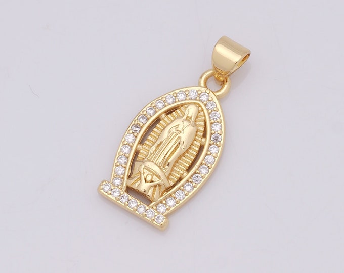 1 pcs Gold Madonna Pendant,18K Gold Filled CZ Virgin Mary Charm,Religion Charm DIY Bracelet Necklace Jewelry Making Findings Supply