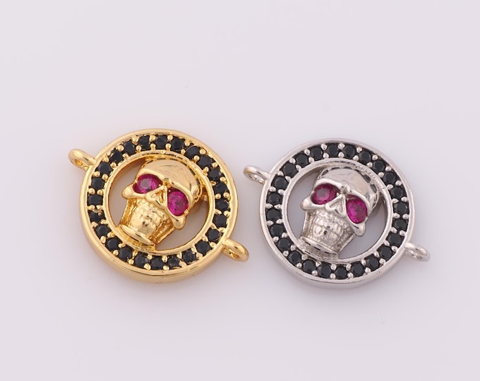 1 pcs Gold CZ Skull Connectors,18K Gold Filled Skull Connectors,Skull Connectors DIY Bracelet Necklace Jewelry Making Findings Supply