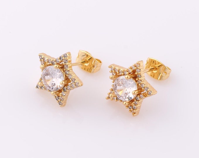 1pair 18K Gold Filled CZ Star Stud Earrings,Gold Star Stud Earrings,Star Stud Earrings,Hypoallergenic Stud Earrings,Gift for Her