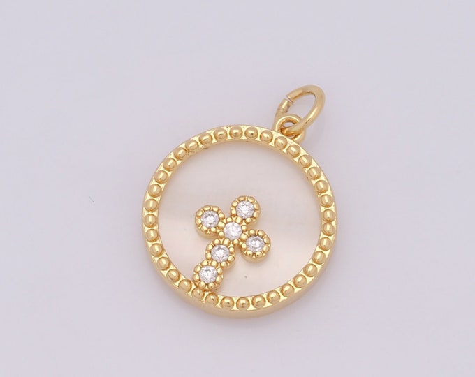 1 pcs Gold Fritillary Cross Pendant,18K Gold Filled Round Charm,Cross Charms DIY Bracelet Necklace Jewelry Making Findings Supply