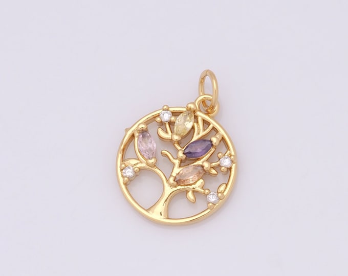 1 pcs Gold Tree of Life Pendant,18K Gold Filled Tree Charm,Round Charm DIY Bracelet Necklace Jewelry Making Findings Supply