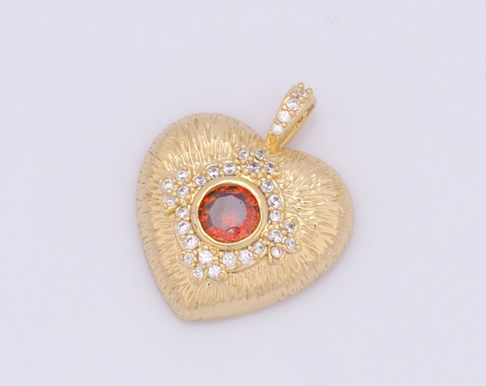 1 pcs Gold Heart Pendant,18K Gold Filled CZ Heart Charm,Heart Charms DIY Bracelet Necklace Jewelry Making Findings Supply