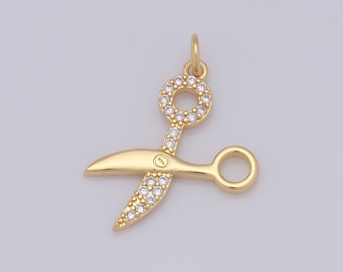 1 pcs Gold CZ Scissors Pendant,18K Gold Filled Scissors Charm,Scissors Charm DIY Bracelet Necklace Jewelry Making Findings Supply