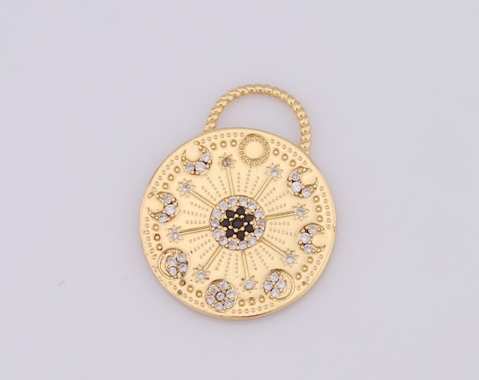 1 pcs Gold Round Pendant,18K Gold Filled CZ Sun Charm,Moon Charm DIY Bracelet Necklace Jewelry Making Findings Supply