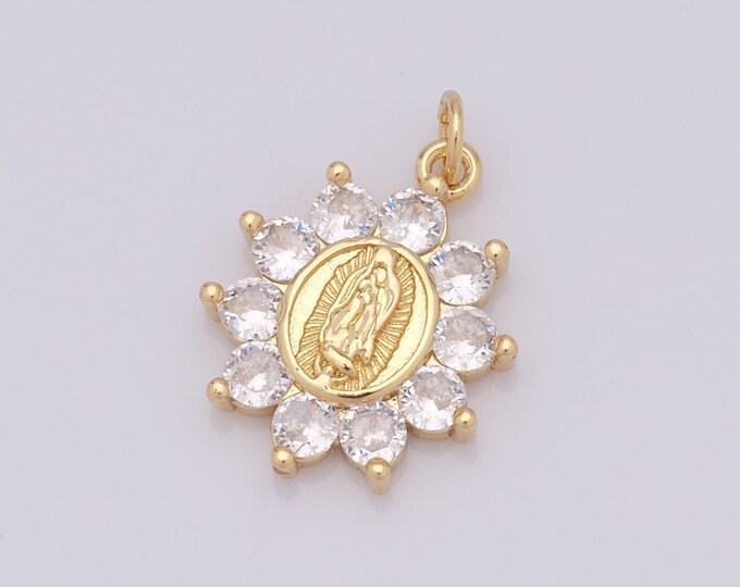 1 pcs Gold Virgin Mary Pendant,18K Gold Filled CZ Religion Charm,Catholic Charm DIY Bracelet Necklace Jewelry Making Findings Supply