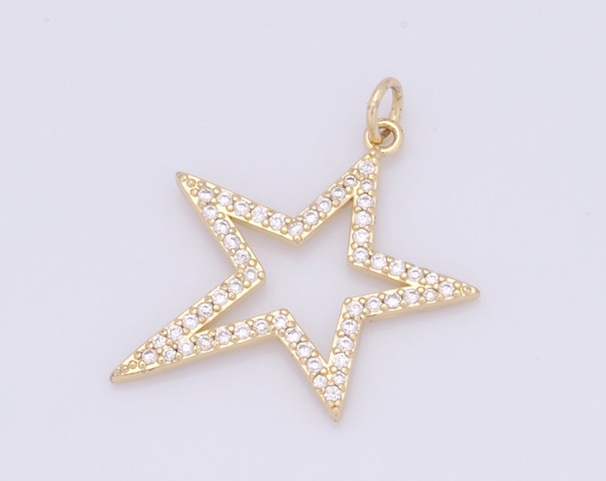1 pcs Gold Star Pendant,18K Gold Filled CZ Star Charm,Star Charms DIY Bracelet Necklace Jewelry Making Findings Supply