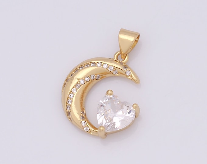 1 pcs Gold Moon Pendant,18K Gold Filled CZ Crescent Moon Charm,Moon Charm DIY Bracelet Necklace Jewelry Making Findings Supply
