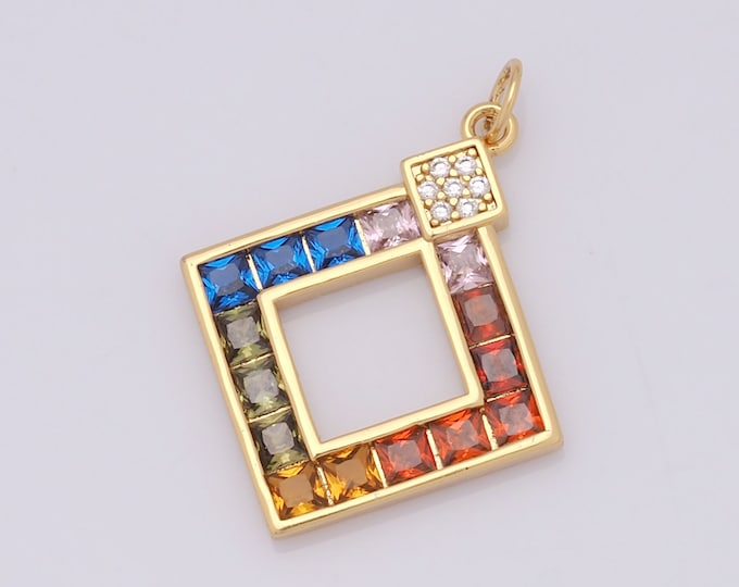 1 pcs Gold Square Pendant,18K Gold Filled Geometric Charm,Minimalist Charm DIY Bracelet Necklace Jewelry Making Findings Supply