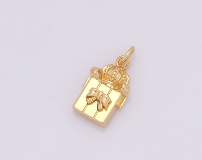 1 pcs Gold Gift Box Pendant,18K Gold Filled Bow Charm,Gift Box Charms DIY Bracelet Necklace Jewelry Making Findings Supply