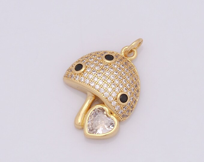 1 pcs Gold Mushroom Pendant,18K Gold Filled Heart Charm,Mushroom Charm DIY Bracelet Necklace Jewelry Making Findings Supply