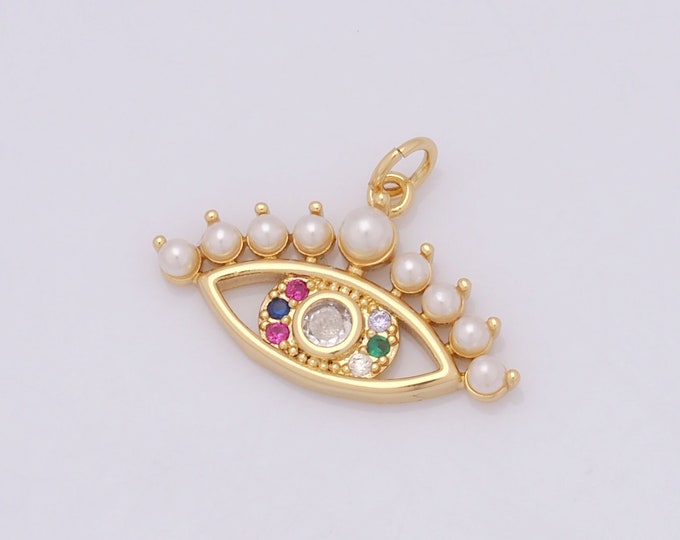 1 pcs Gold CZ Evil Eye Pendant,18K Gold Filled Eye Charm,Oval Charm DIY Bracelet Necklace Jewelry Making Findings Supply