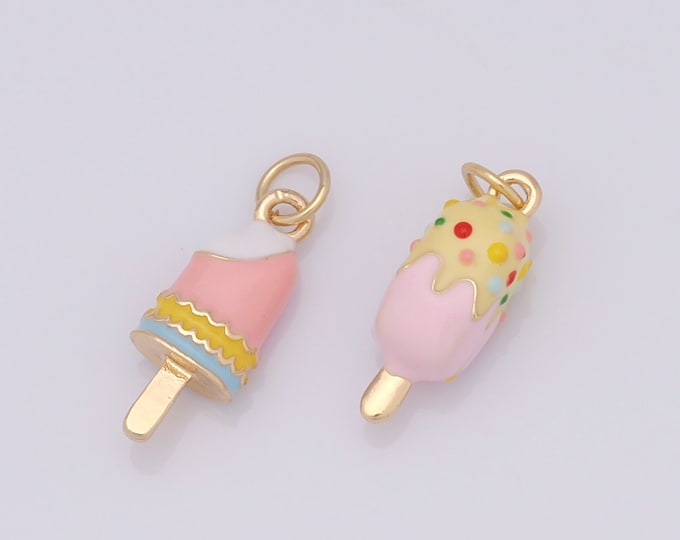 1 pcs Gold Ice Cream Pendant,18K Gold Filled Enamel Ice Cream Charm,Ice Cream Charm DIY Bracelet Necklace Jewelry Making Findings Supply