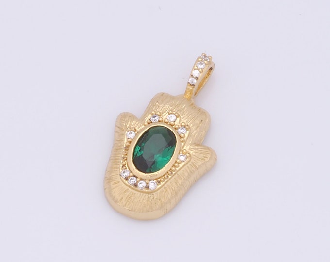 1 pcs Gold Hamsa Pendant,18K Gold Filled CZ Fatima Charm,Hand Charms DIY Bracelet Necklace Jewelry Making Findings Supply