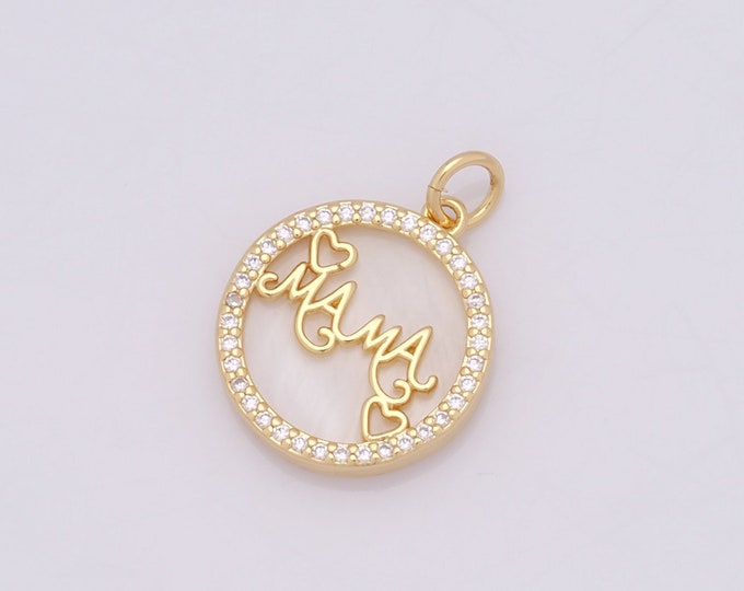 1 pcs Gold Fritillary MAMA Pendant,18K Gold Filled Round Charm,Heart Charm DIY Bracelet Necklace Jewelry Making Findings Supply