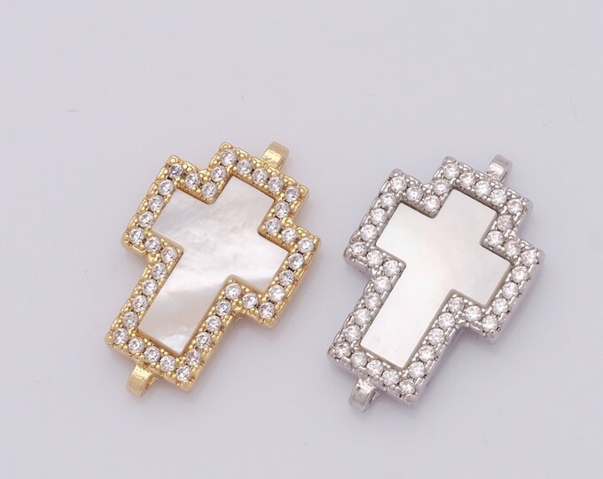1 pcs Gold Cross Connector,18K Gold Filled CZ Religion Connector,Christian Connector DIY Bracelet Necklace Jewelry Making Findings Supply