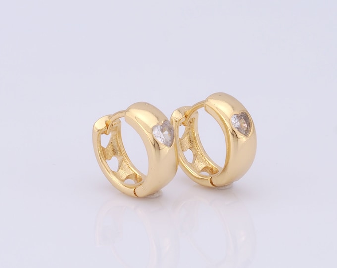 1 pair Gold Hoop Earrings,18K Gold Filled CZ Heart Earrings,Hoop Earrings,Hypoallergenic Huggie Hoop,Gift for Her