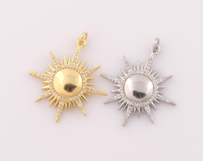 1 pcs Gold CZ Sun Pendant,18K Gold Filled Sun Charm,Sun Charm DIY Bracelet Necklace Jewelry Making Findings Supply