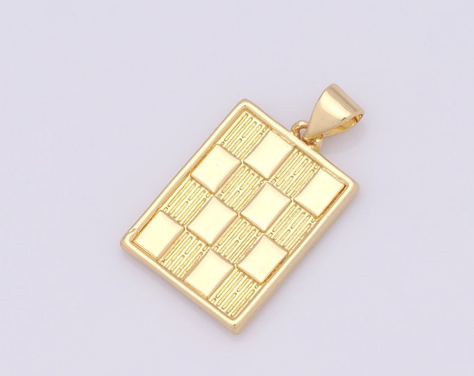1 pcs Gold Chessboard Pendant,18K Gold Filled Square Charm,Chessboard  Charm DIY Bracelet Necklace Jewelry Making Findings Supply