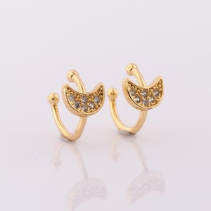 1 pair Moon Gold Earrings Piercing Cartilage Clip Earrings,18K Gold Filled Line Cuff Earrings,Hypoallergenic Huggie Hoop,Gift for Her