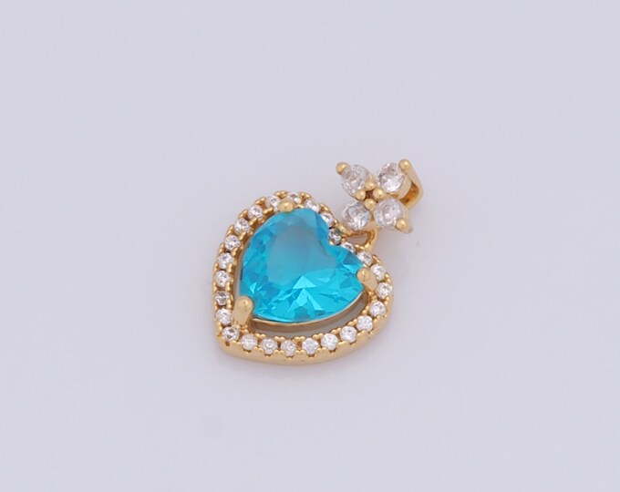 1 pcs Gold Heart Pendant,18K Gold Filled CZ Heart Charm,Heart Charms DIY Bracelet Necklace Jewelry Making Findings Supply
