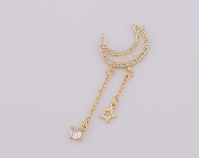 1 pcs Gold Fritillary Moon Pendant,18K Gold Filled CZ Star Charm,Moon Charm DIY Bracelet Necklace Jewelry Making Findings Supply