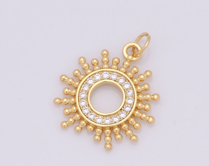 1 pcs Gold Sun Pendant,18K Gold Filled CZ Sun Charm,Sun Charms DIY Bracelet Necklace Jewelry Making Findings Supply