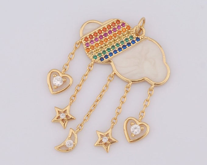 1 pcs Gold CZ Rainbow Pendant,18K Gold Filled Enamel Moon Charm,Star Charm DIY Bracelet Necklace Jewelry Making Findings Supply