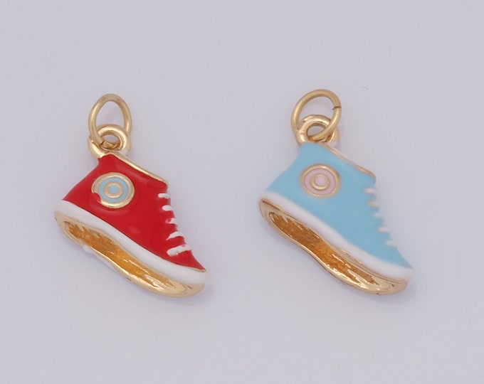 1 pcs Gold Shoe Pendant,18K Gold Filled Enamel Shoe Charm,Shoe Charm DIY Bracelet Necklace Jewelry Making Findings Supply