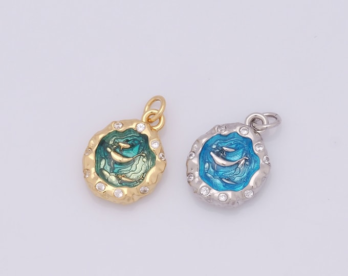 1 pcs Gold Ocean Pendant,18K Gold Filled Fish Charm,Ocean Charms DIY Bracelet Necklace Jewelry Making Findings Supply