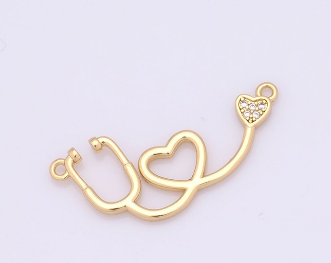1 pcs Gold Stethoscope Pendant,18K Gold Filled Heart Charm,Stethoscope Charm DIY Bracelet Necklace Jewelry Making Findings Supply