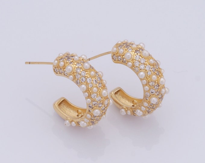 1 pair Gold Open Stud Earrings,18K Gold Filled Pearl Stud Earrings,Hoop Stud Earrings,Hypoallergenic Stud Earrings,Gift for Her
