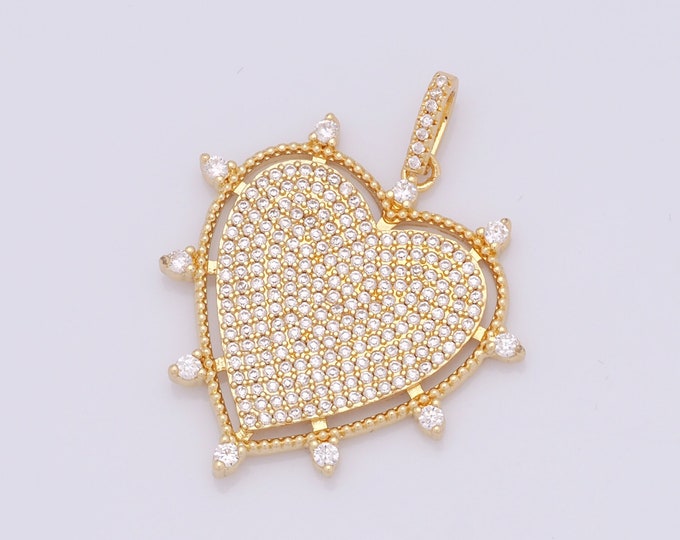 1 pcs Gold Heart Pendant,18K Gold Filled CZ Heart Charm,Heart Charm DIY Bracelet Necklace Jewelry Making Findings Supply