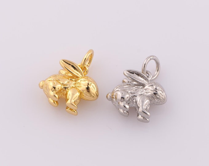 1 pcs Gold Rabbit Pendant,18K Gold Filled Rabbit Charm,Rabbit Charm DIY Bracelet Necklace Jewelry Making Findings Supply