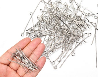 100 Pcs Platinum Eye Pins Non Tarnish Craft Earring Bracelet Jewelry Making Accessories Supplies